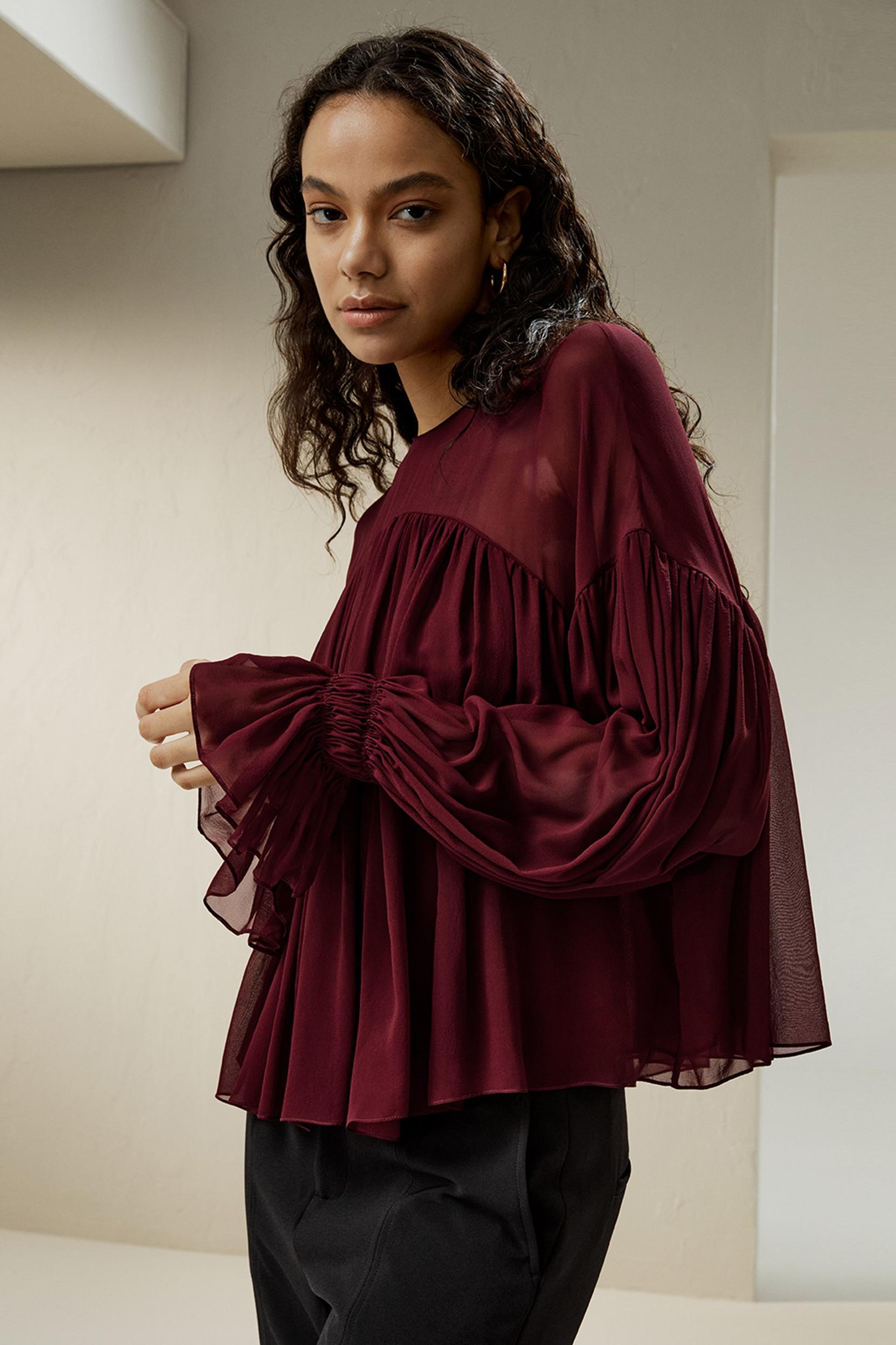 Sheer-shoulder Ruffle Shirt Product Image
