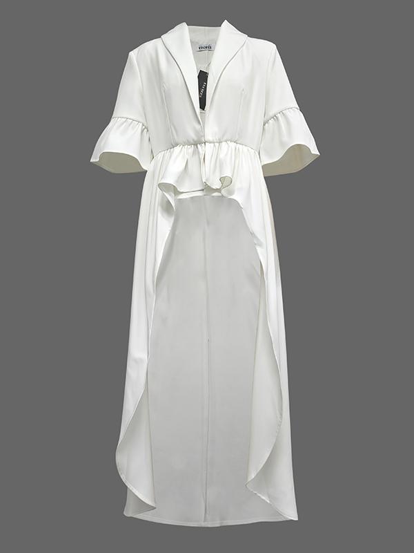 Flared Sleeves Half Sleeves Ruffle Trim Solid Color Deep V-Neck Blouses&Shirts Tops Outerwear Product Image