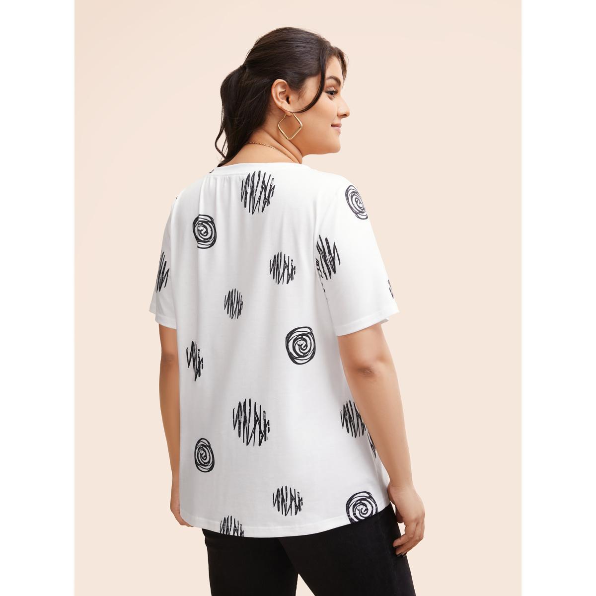 Plus Size Graffiti Print V Neck T-shirt Originalwhite Women Casual Non Art&design V-neck Everyday T-shirts BloomChic 22-24/3X Product Image