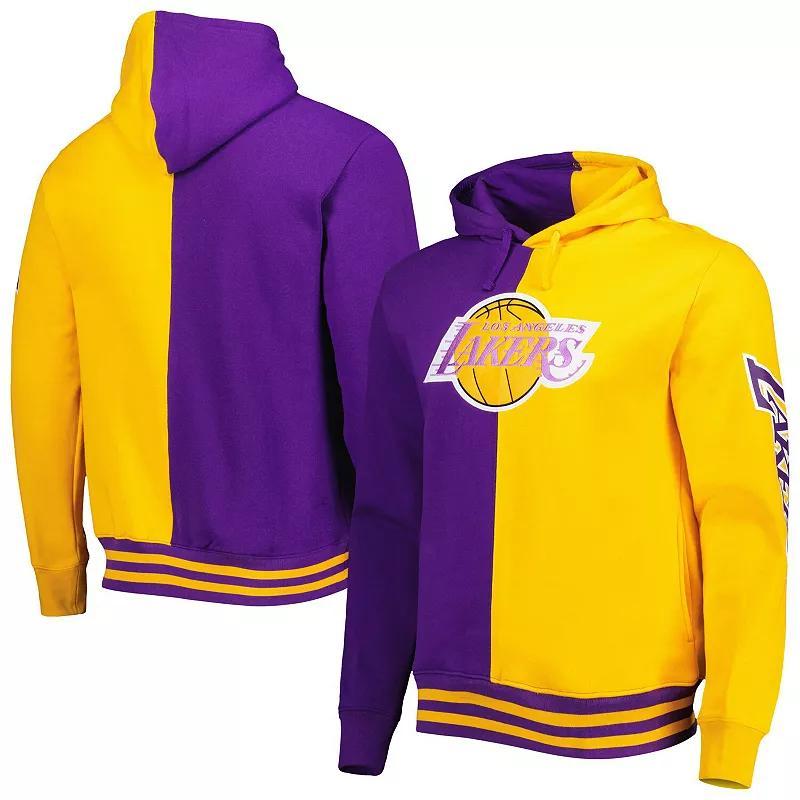 Men's Mitchell & Ness Purple/Gold Los Angeles Lakers Hardwood Classics Split Pullover Hoodie, Size: Medium Product Image