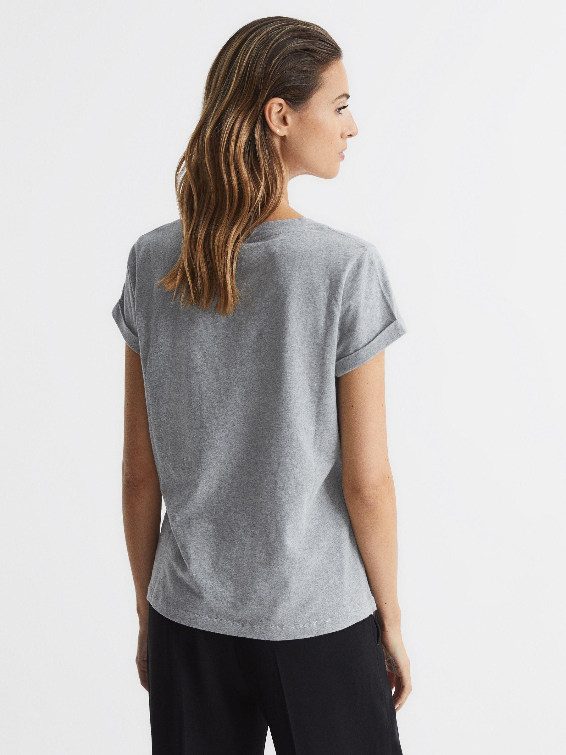 Cotton-Jersey V-Neck T-Shirt in Grey Product Image