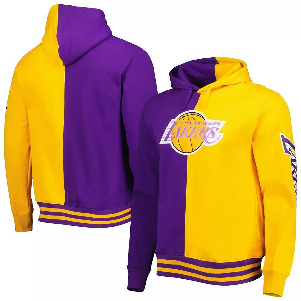 Men's Mitchell & Ness Purple/Gold Los Angeles Lakers Hardwood Classics Split Pullover Hoodie, Size: Medium Product Image