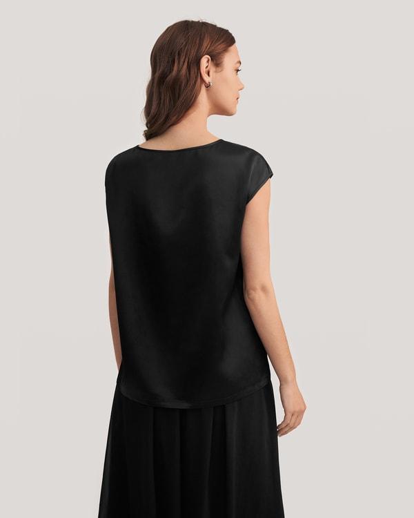 LILYSILK Silk T Shirt for Women Blue Natural Silk Smooth Basic Round Neck Free of Harmful Chemicals S Product Image