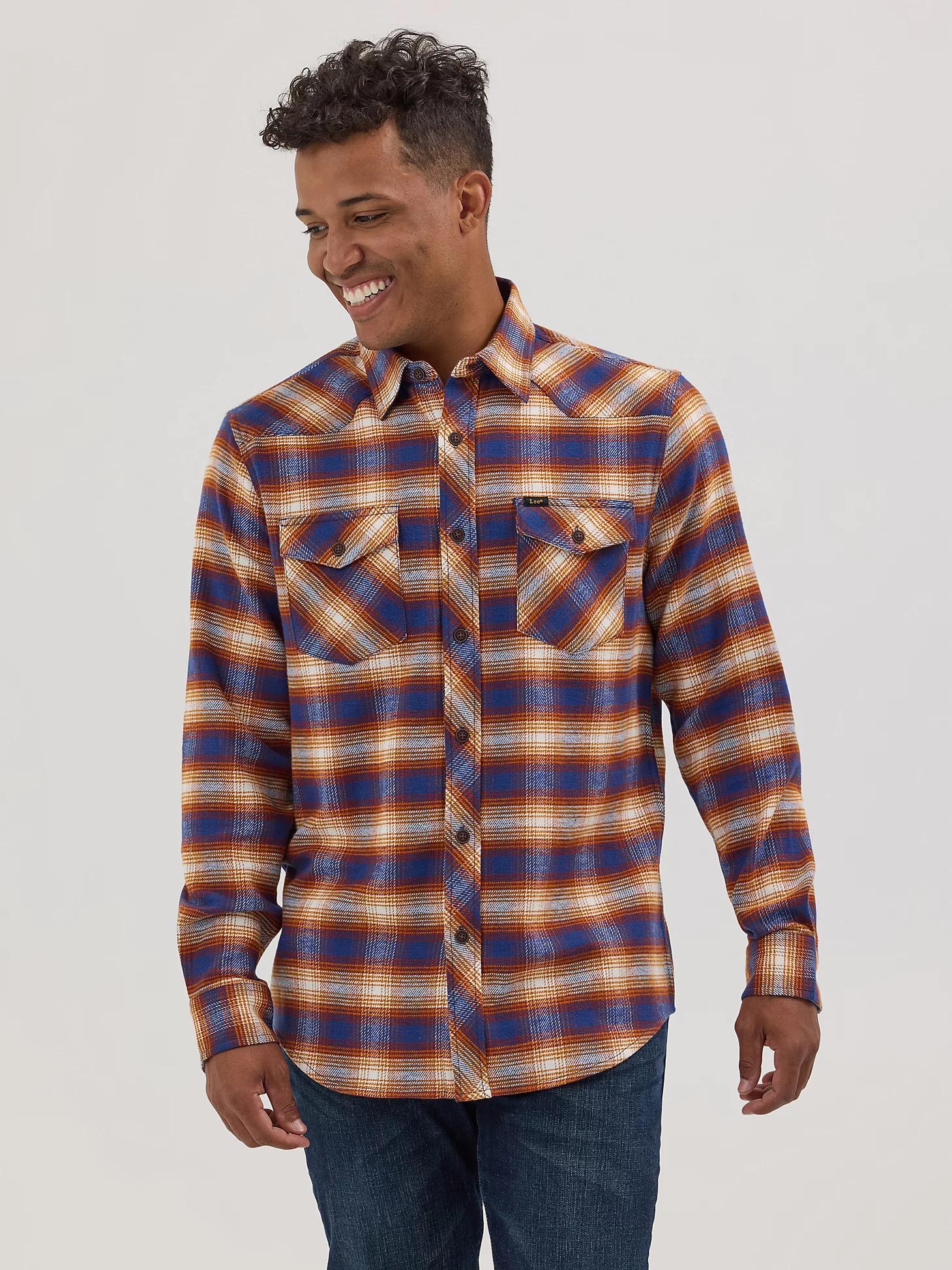 Men's Stretch Flannel Western Plaid Shirt | Men's Tops & Tees | Lee® Product Image