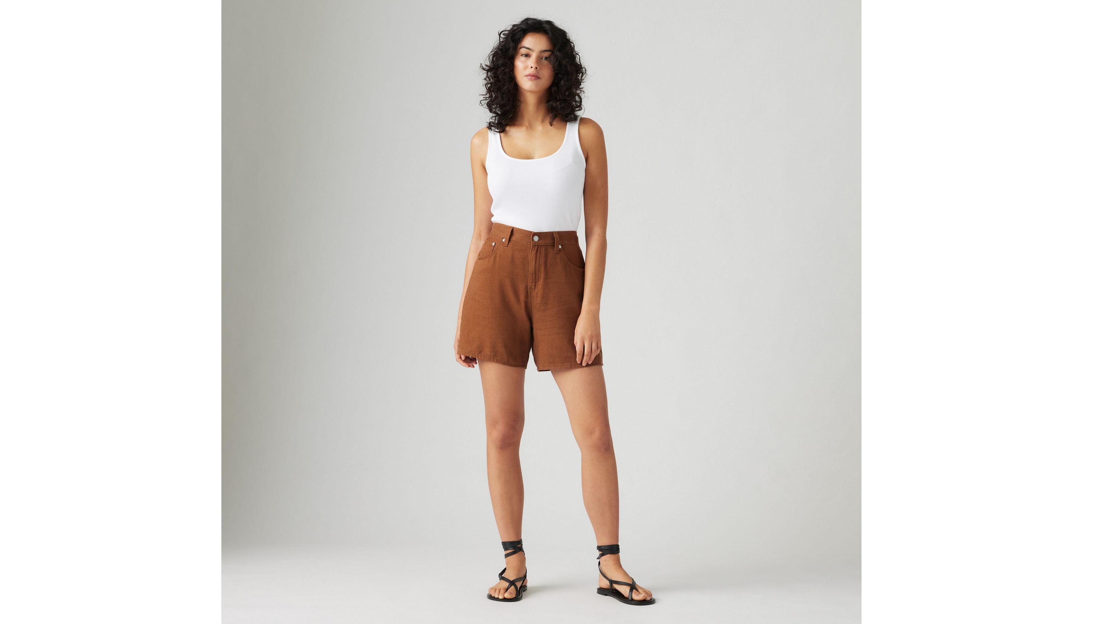 High Rise Baggy Linen Blend Lightweight Women's Shorts Product Image