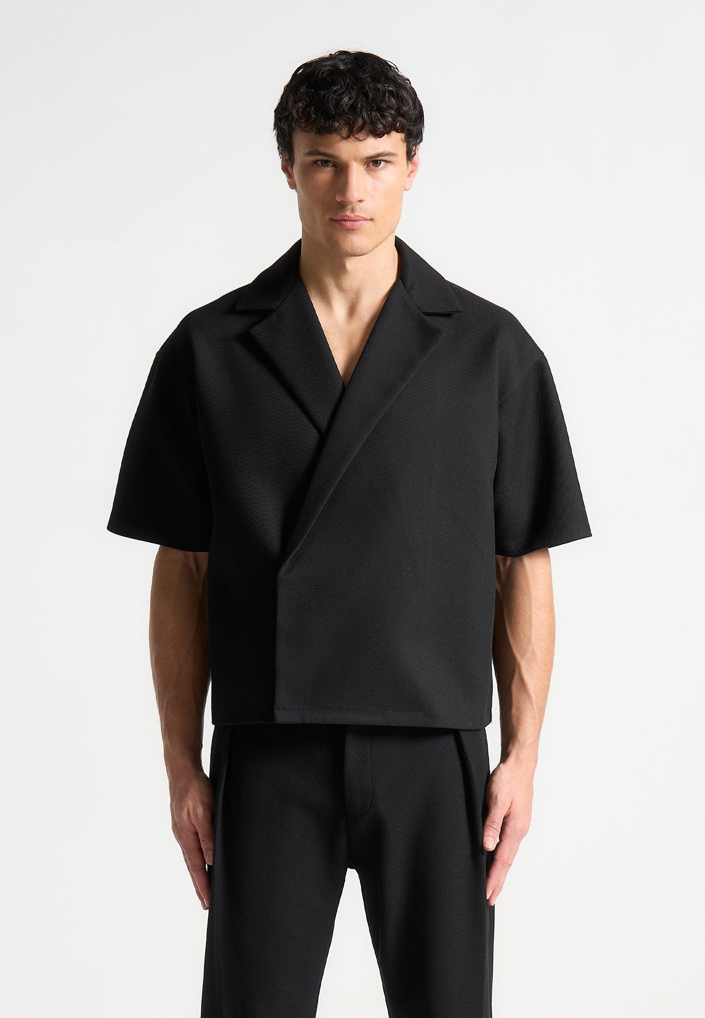 Boxy Twill Double Breasted Shirt - Black Male Product Image