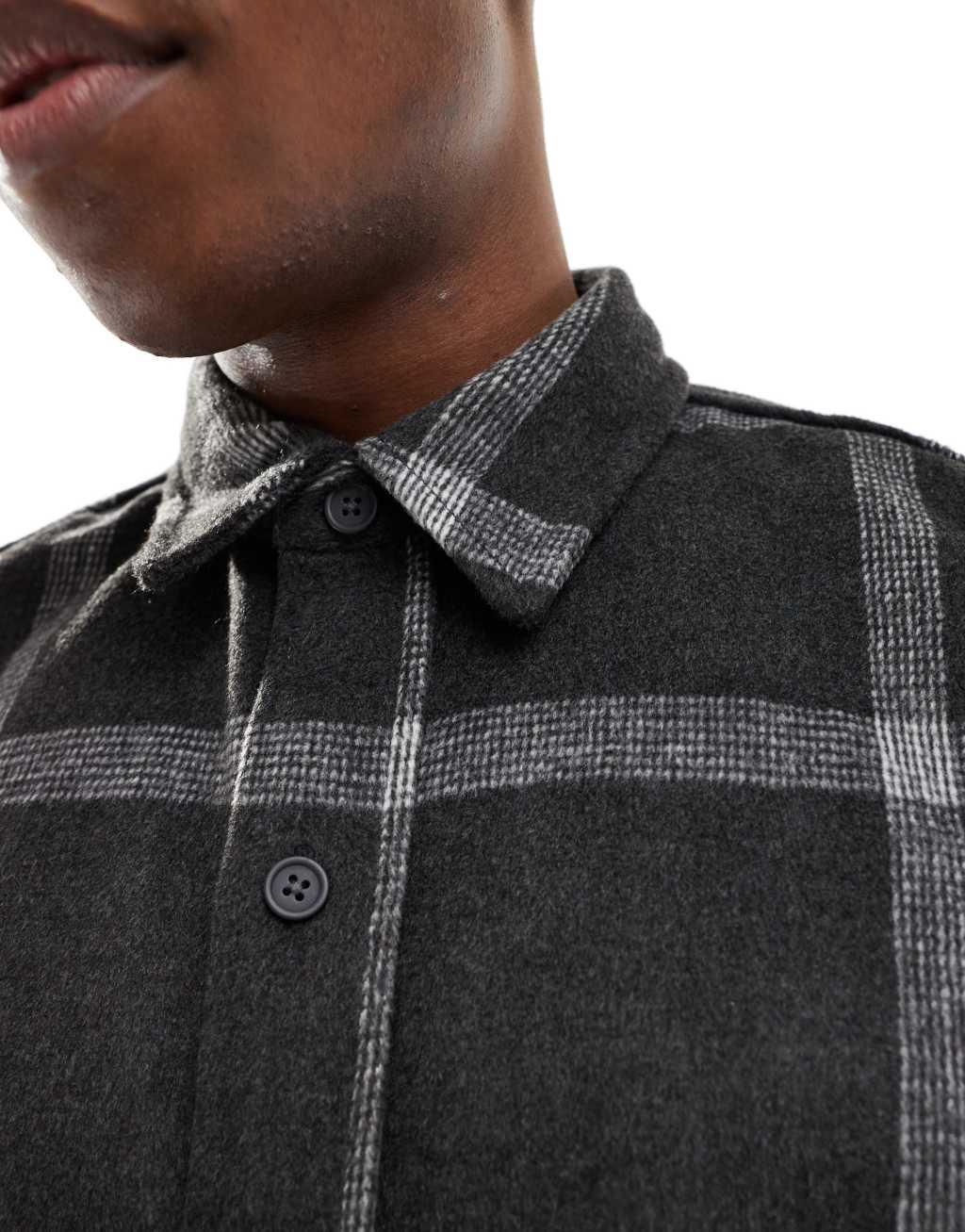 Pull&Bear flannel plaid shirt in black Product Image