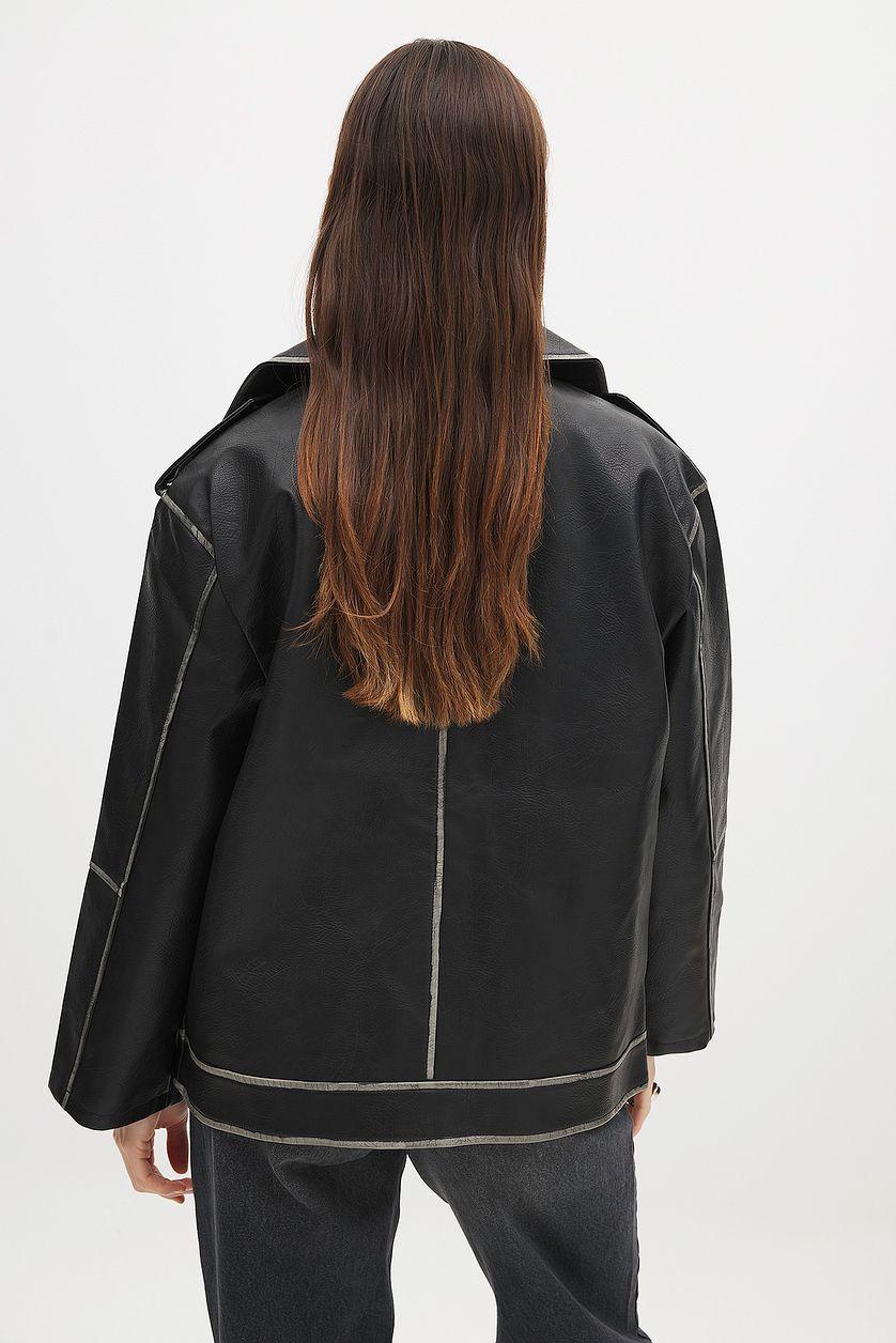 Washed Out Pu Biker Jacket Product Image