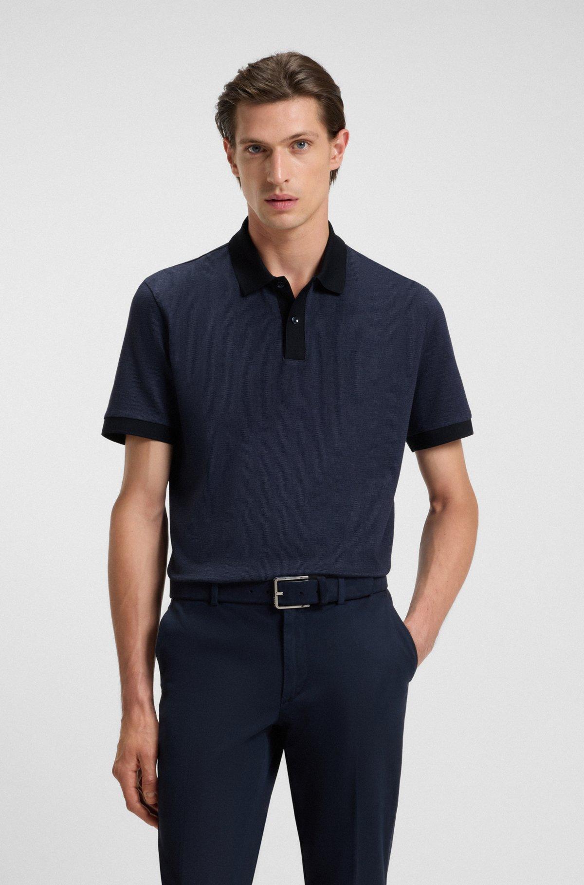 Micro-pattern polo shirt in mercerised cotton Product Image