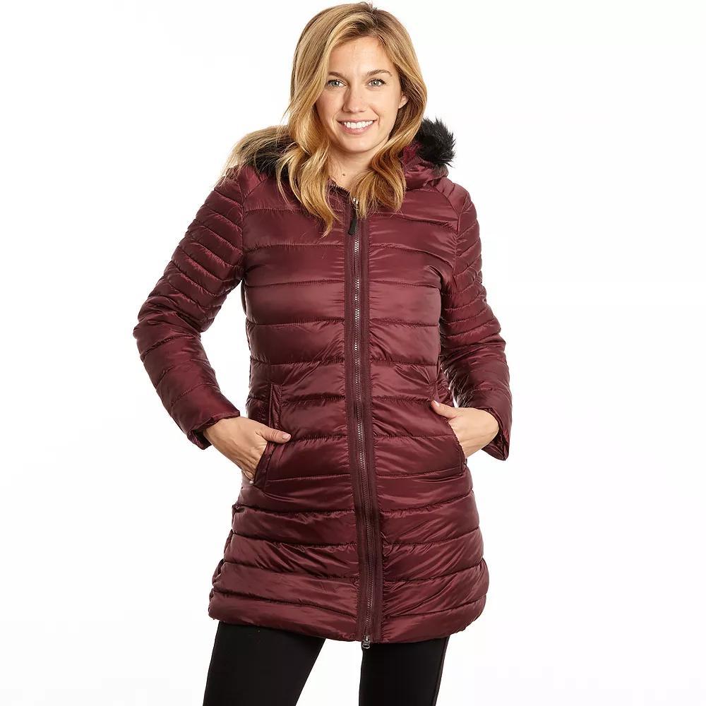 Plus Size Excelled Faux-Fur Hooded Puffer Jacket, Women's, Size: 3XL, Red Product Image