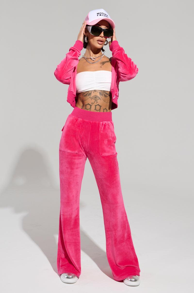 VELOUR GALORE FITTED ZIP UP IN PINK Product Image