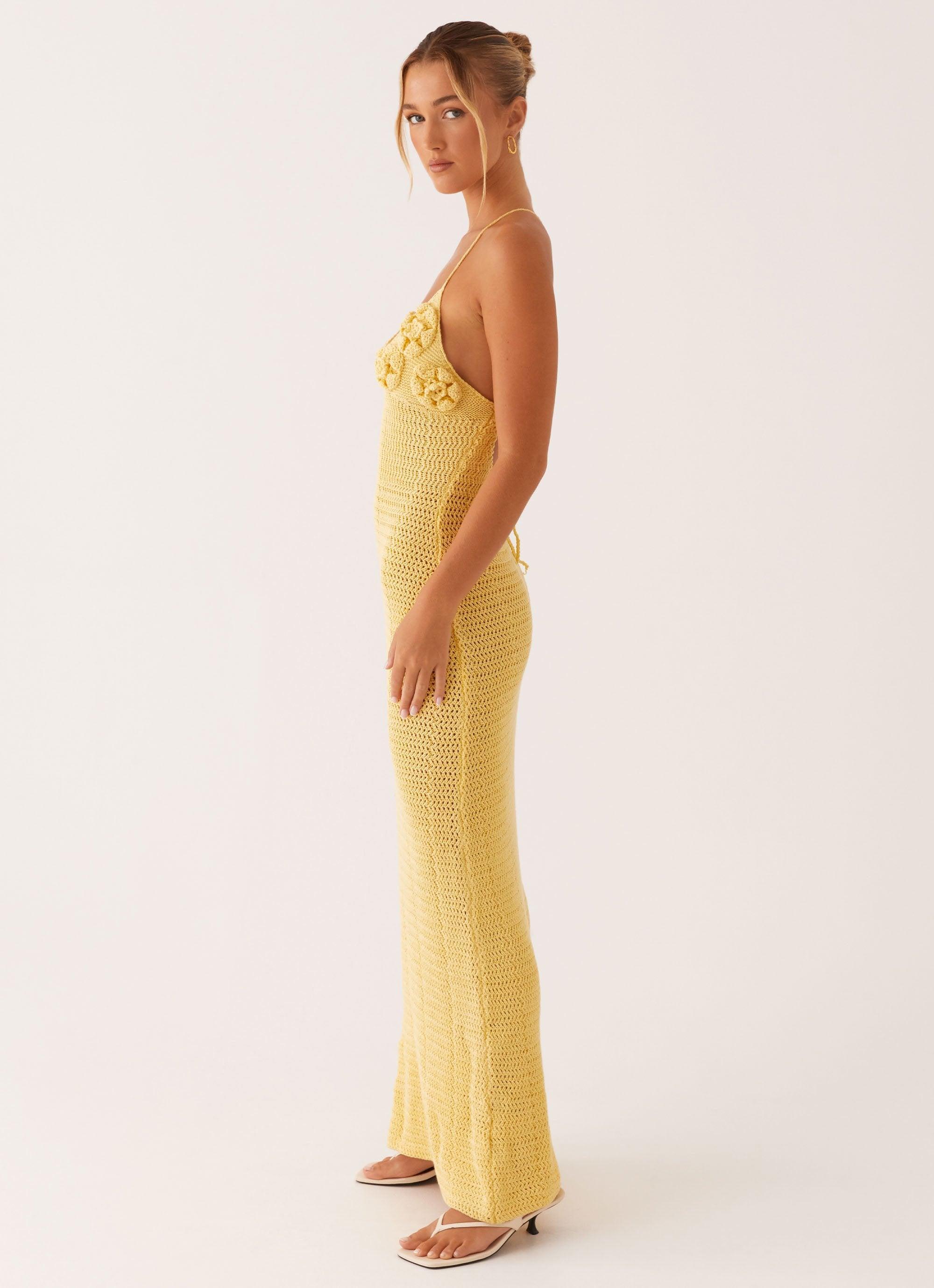 Zara Rose Crochet Maxi Dress - Yellow Product Image