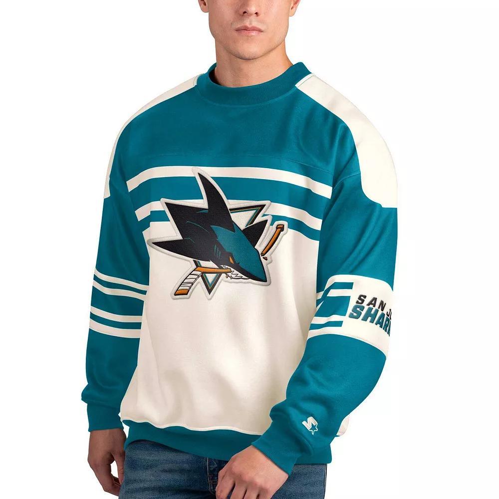 Men's Starter White San Jose Sharks Defense Fleece Crewneck Pullover Sweatshirt, Size: Large, Sks White Product Image