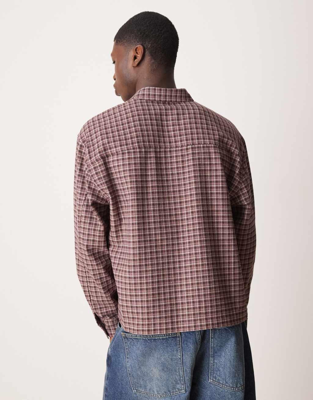 ASOS DESIGN oversized boxy flannel shirt in red check Product Image