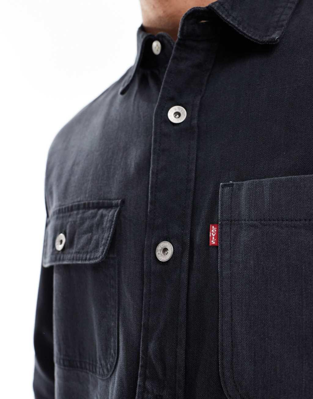 Levi's utility contrast panels denim overshirt in black Product Image