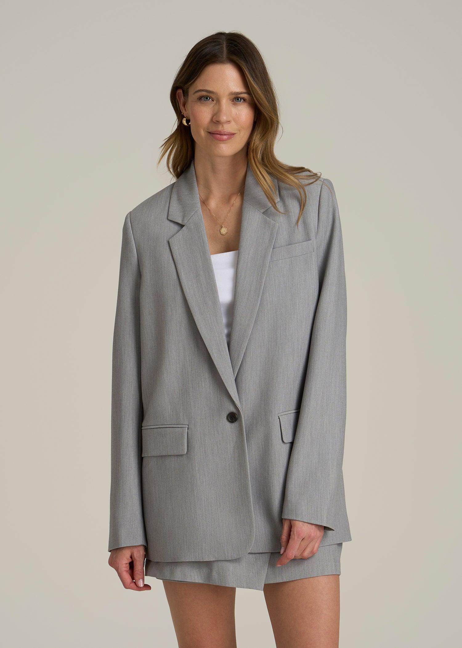 Boyfriend Fit Single-Button Blazer for Tall Women in Ash Grey Mix Female Product Image