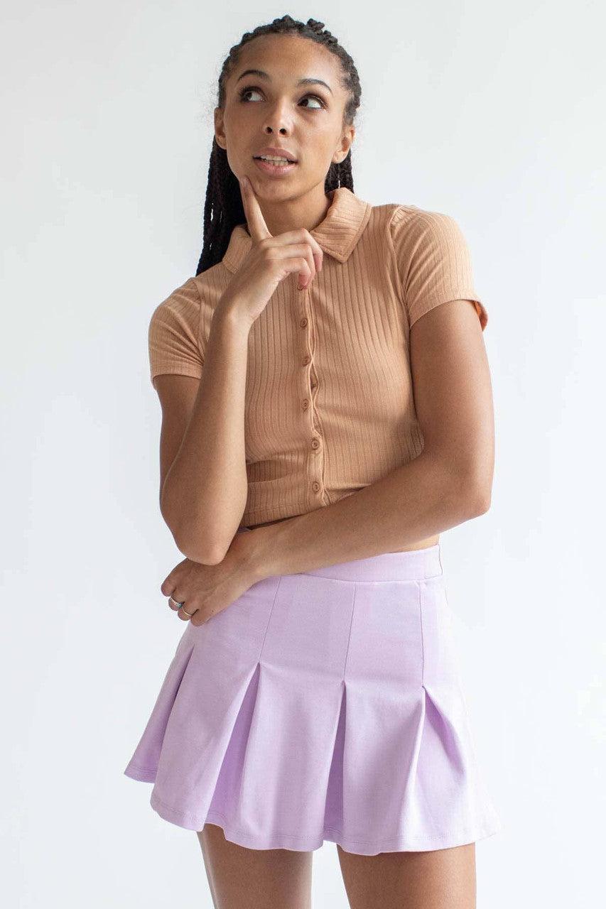 Taupe Ribbed Button Up Tee Product Image