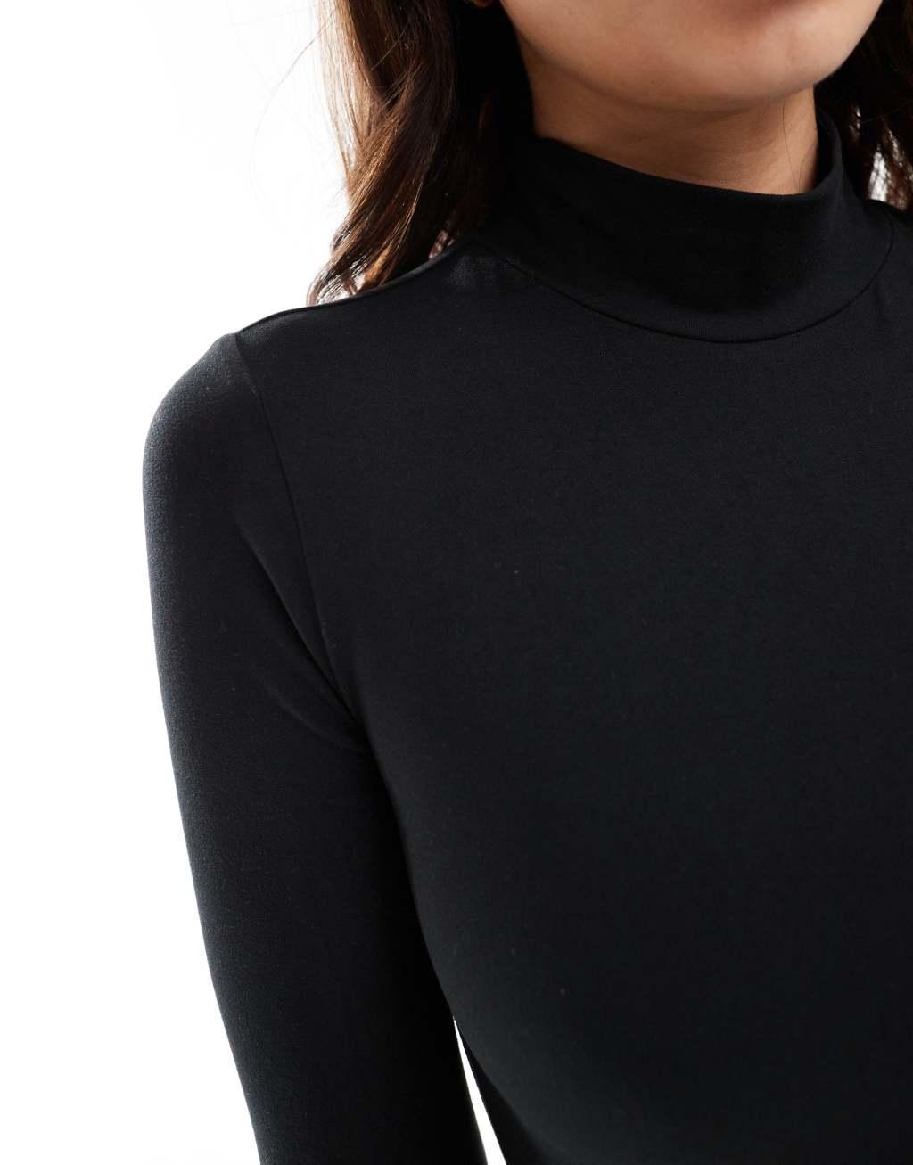 Miss Selfridge soft touch long sleeve funnel neck bodysuit in black Product Image