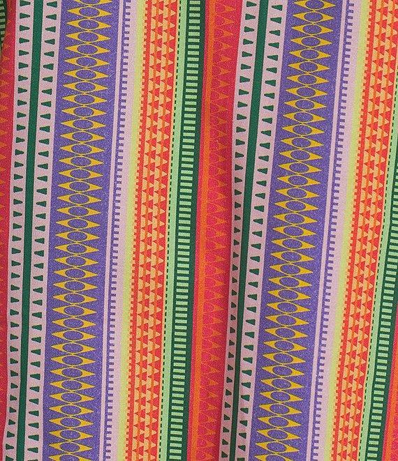 Calessa Multi Stripe Split V-Neck Short Ruffle Sleeve Tunic Product Image