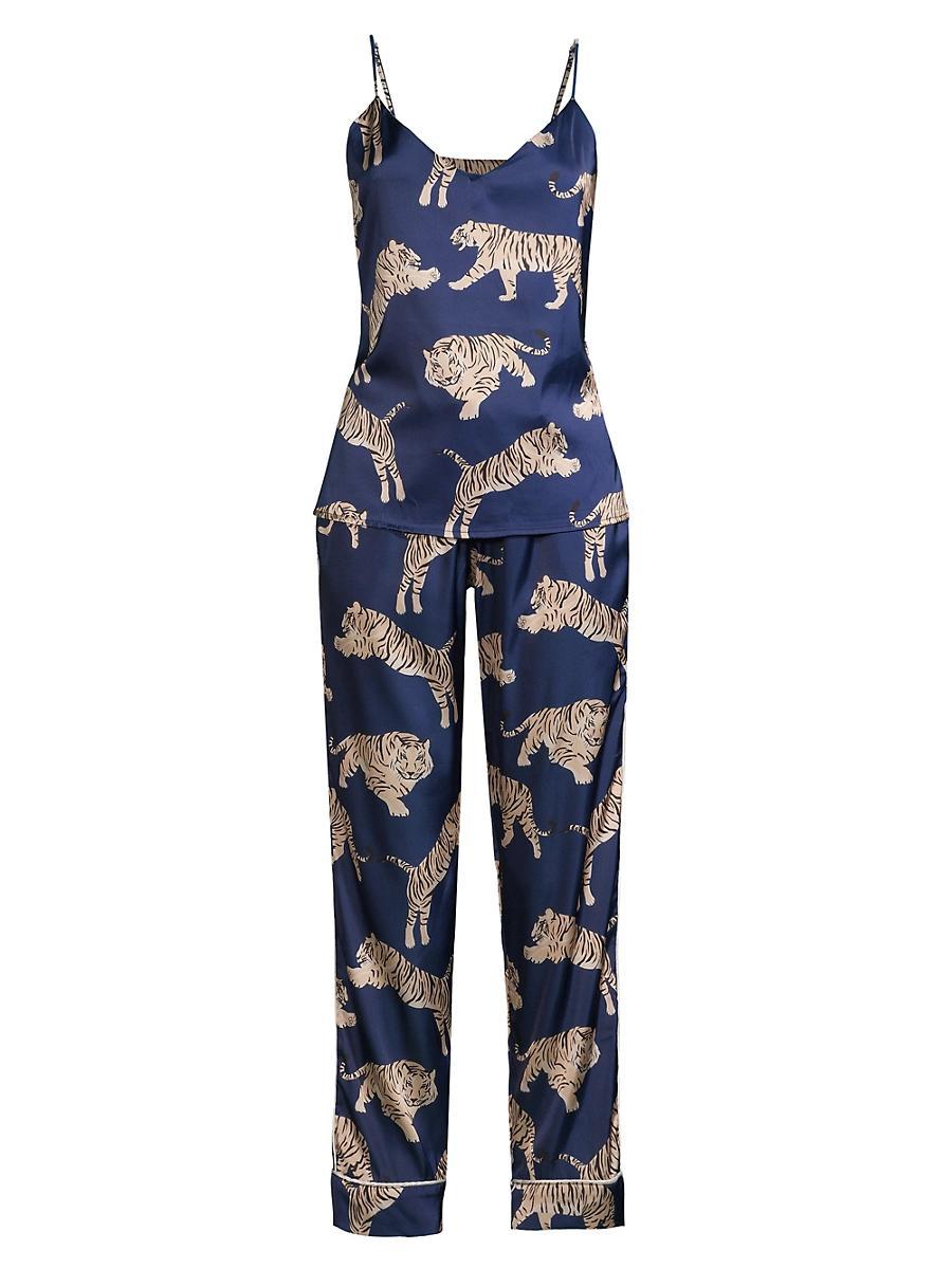 Womens Tiger-Print Long Camisole Pajama Set Product Image