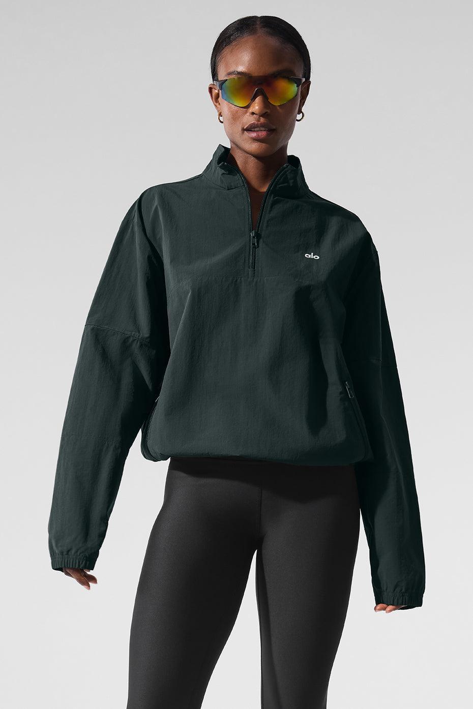 Light Weight Takeaway Track Pullover - Charcoal Green Female Product Image