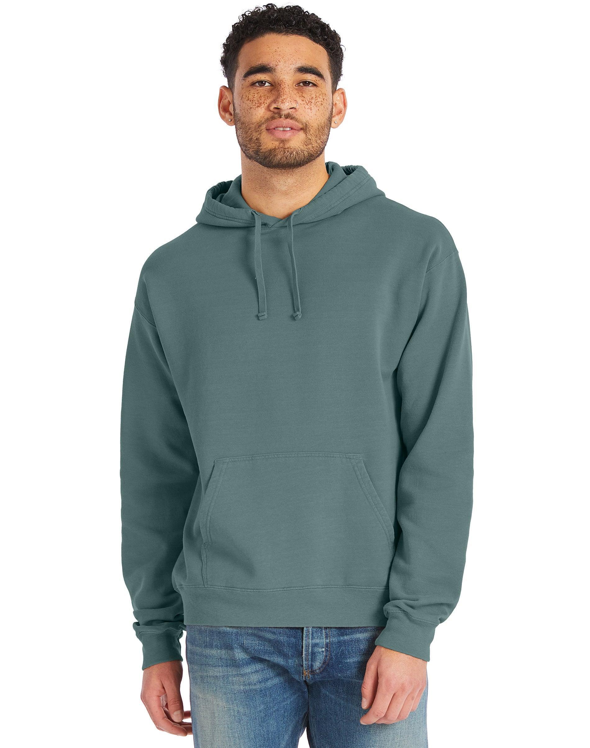 Hanes Mens Garment Dyed Fleece Hoodie Concrete Gray 2XL Product Image