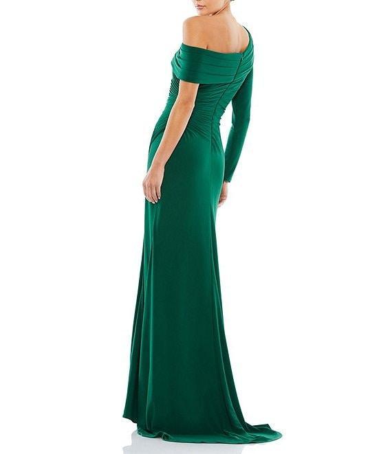 Mac Duggal Asymmetric One Shoulder Long Sleeve Ruched Jersey Gown Product Image