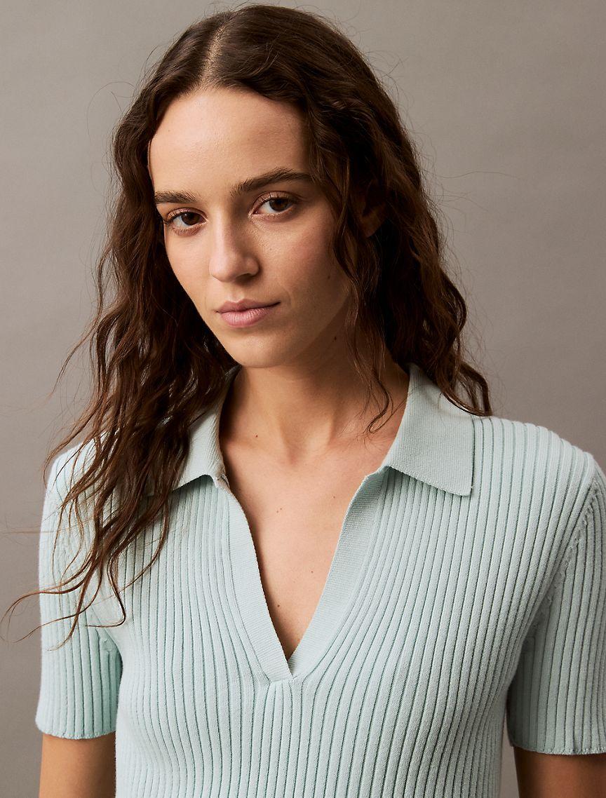 Smooth Cotton Rib Sweater Polo Shirt Product Image