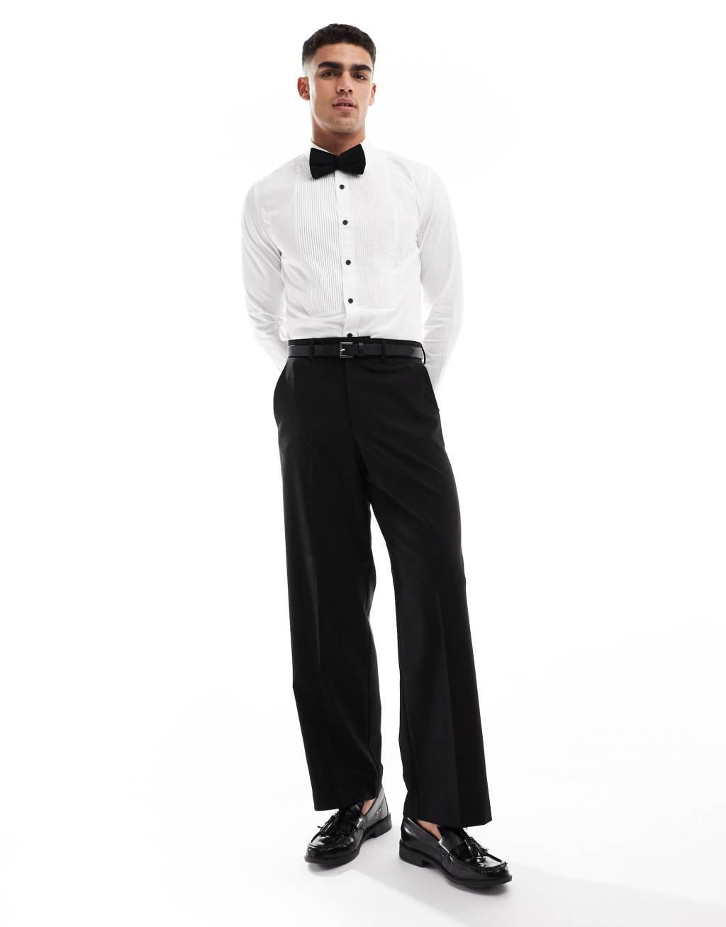 ASOS DESIGN slim fit shirt with pleated bib detail in white Product Image