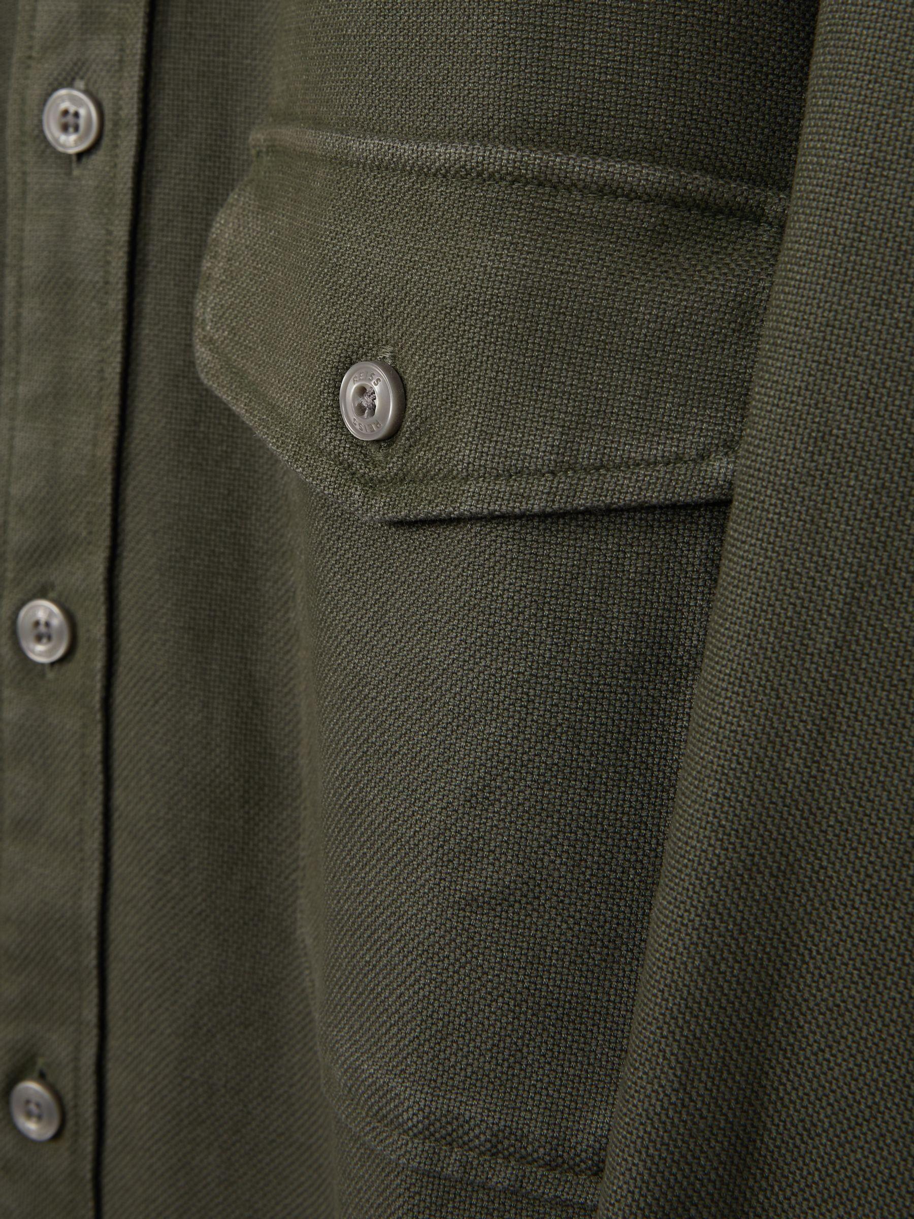 Cotton Blend Canvas Overshirt in Khaki Green Product Image