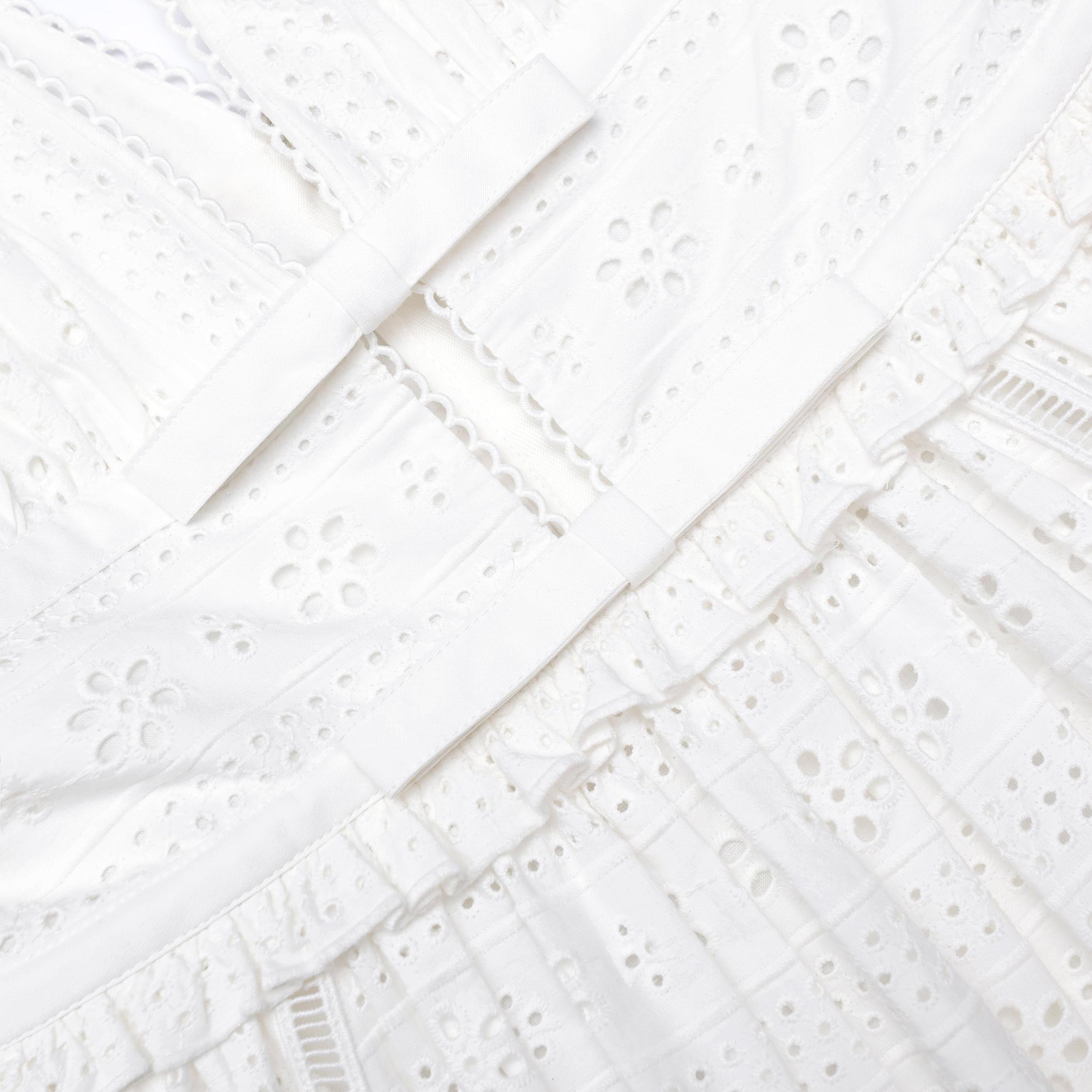 White Cotton Broderie Midi Dress Product Image