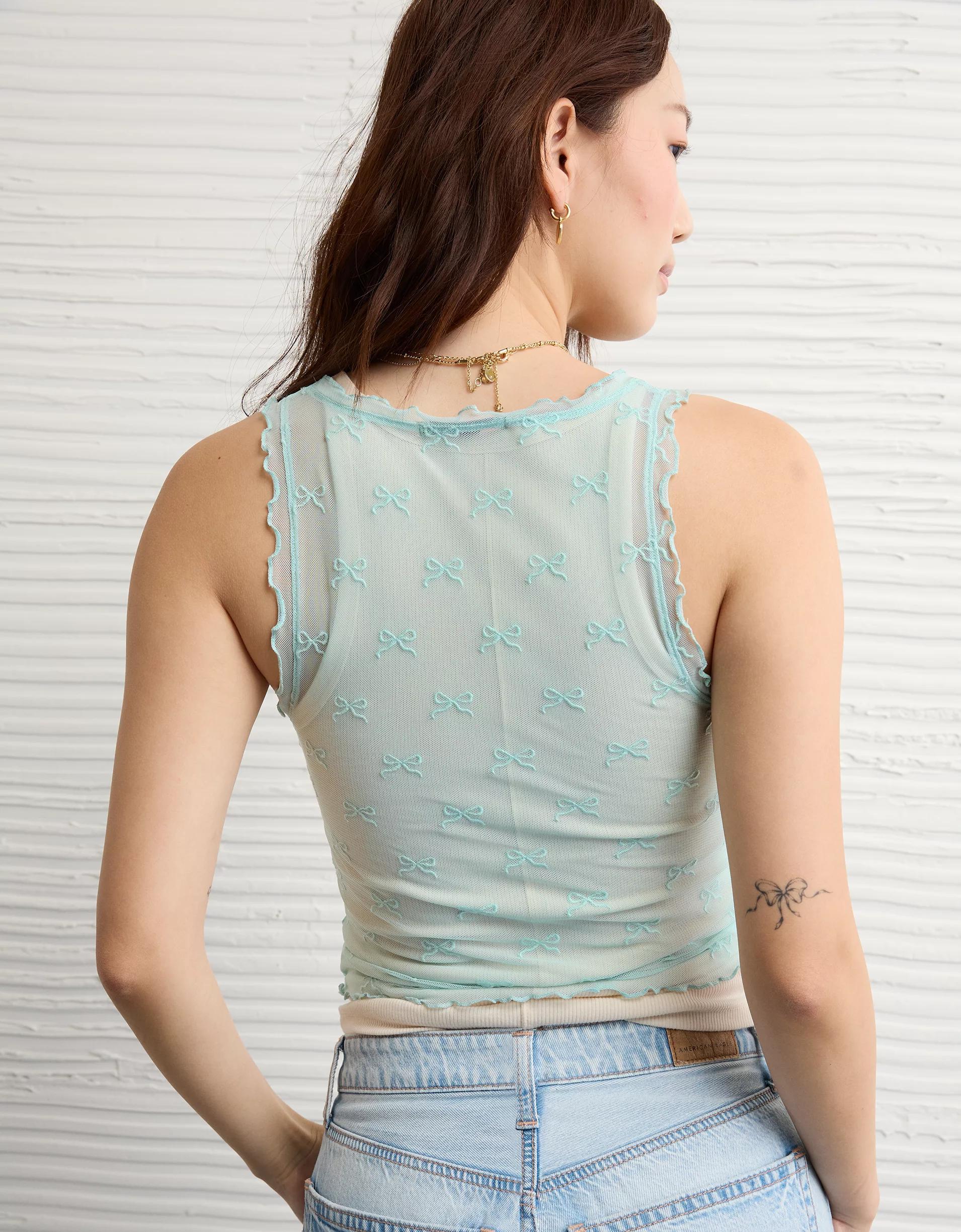AE Square Neck Bow Mesh Tank Top Product Image