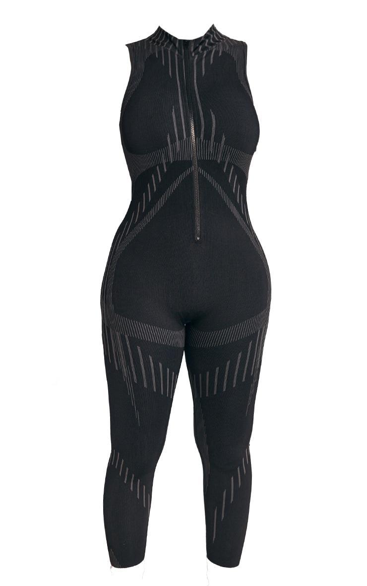 Shape Black Branded Contour Detail Zip Sports Jumpsuit Product Image