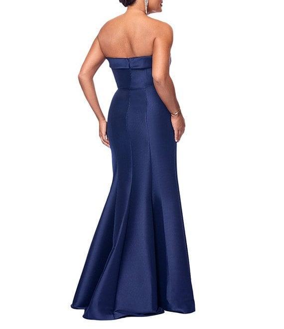 Xscape Strapless Ruched Waist Ruffle Front Stretch Mikado Aline Gown Product Image
