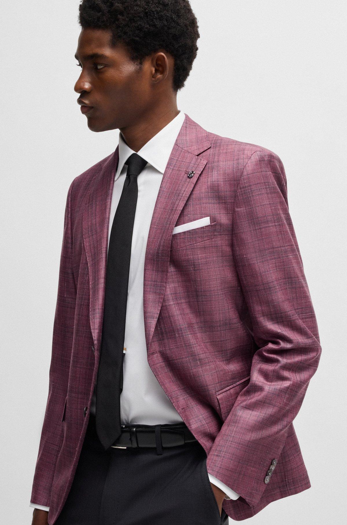 Slim-fit blazer in checked virgin wool, silk and linen Product Image