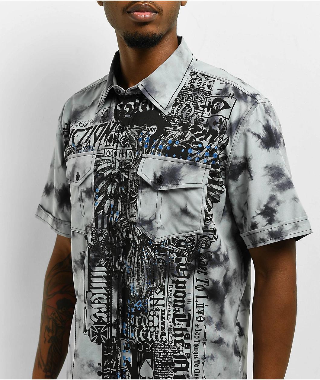 Affliction Blackpool Crust Charcoal Wash Short Sleeve Button Up Shirt Product Image