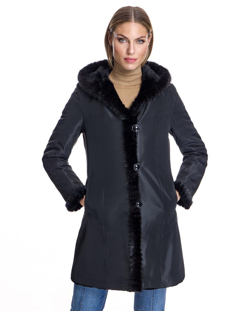 Reversible Sheared Mink Sections Coat with Long Hair Trims Product Image
