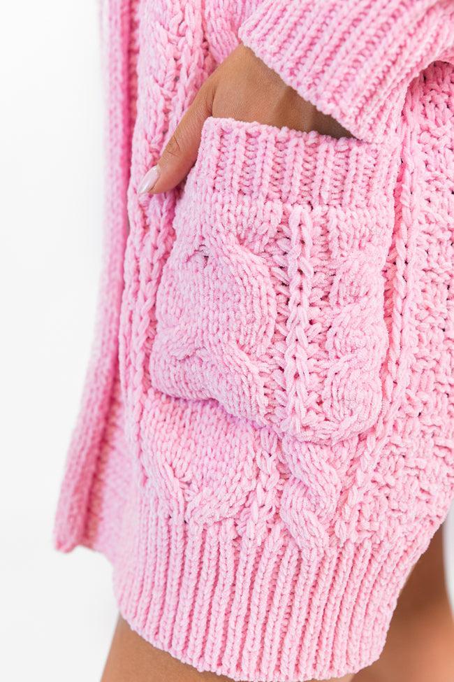 Perfect Day Pink Chenille Cable Knit Cardigan FINAL SALE Product Image