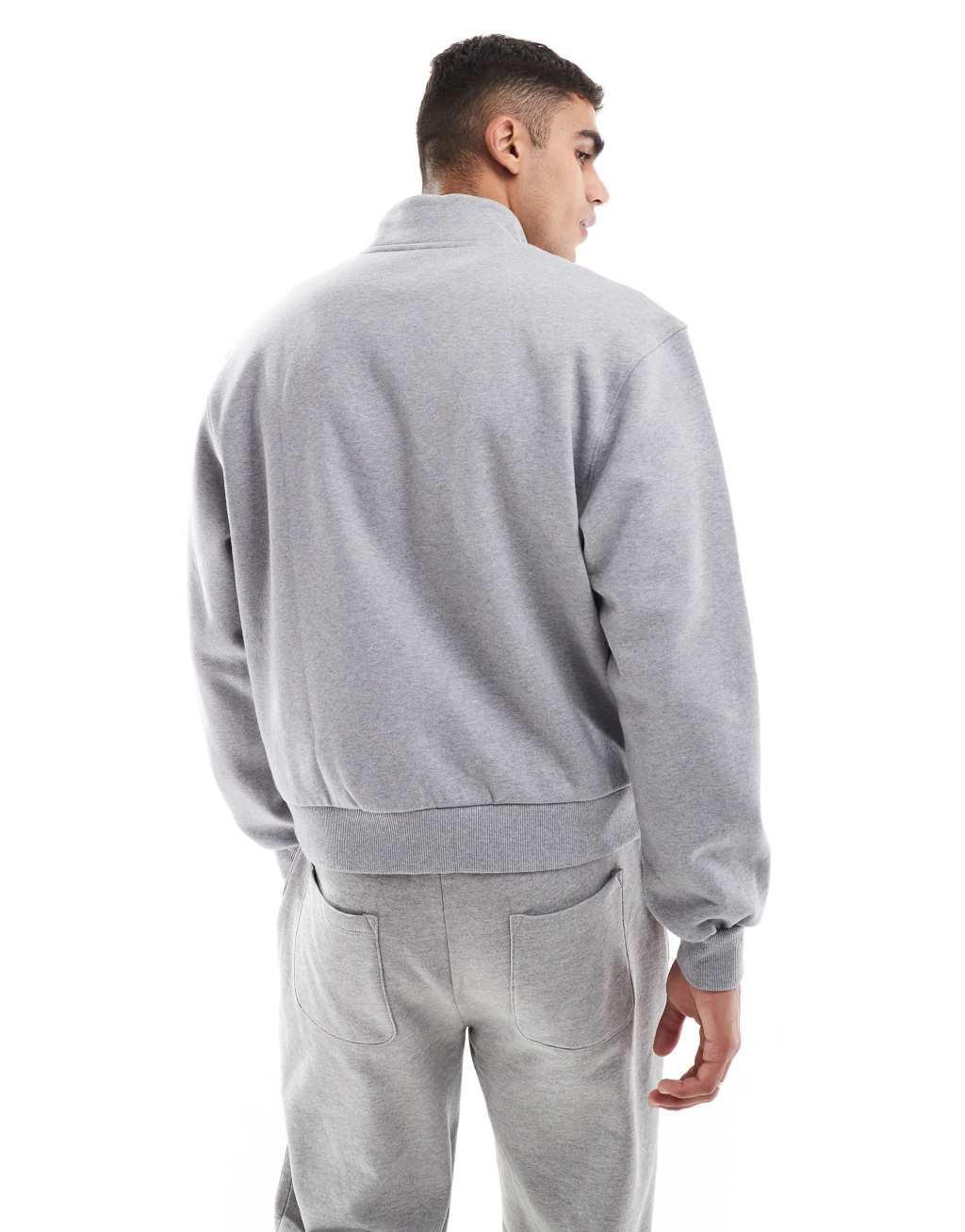 ASOS DESIGN premium heavyweight boxy oversized quarter zip sweatshirt 400gsm in gray heather Product Image