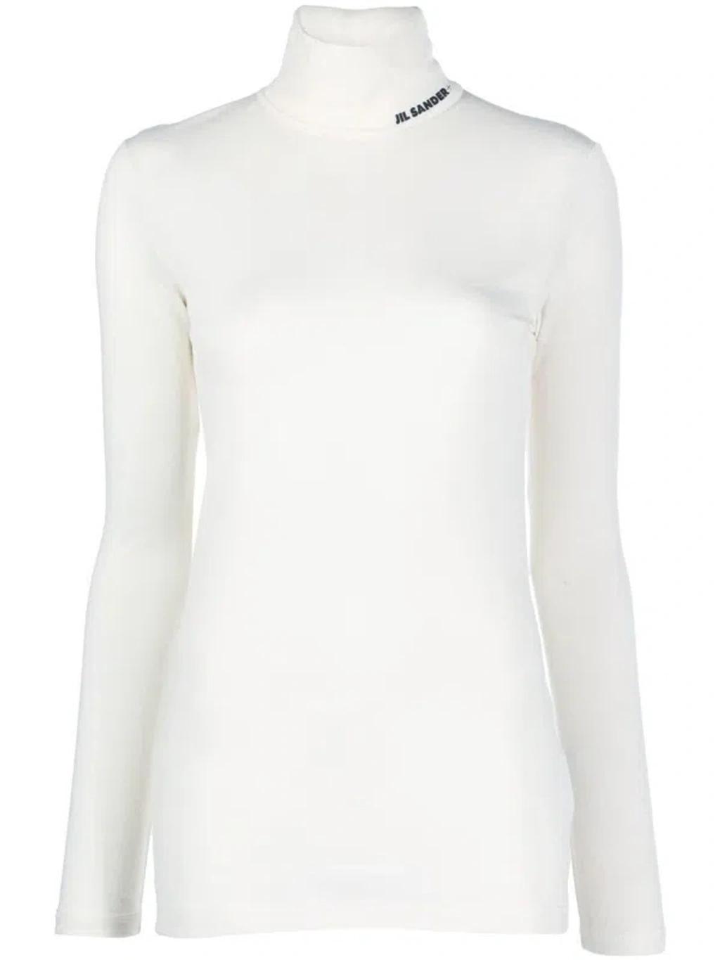 JIL SANDER Long Sleeve Top With Funnel Neckline In White Product Image