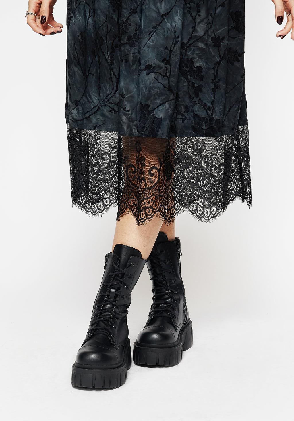 Vice Lace Trim Velour Midi Dress Product Image