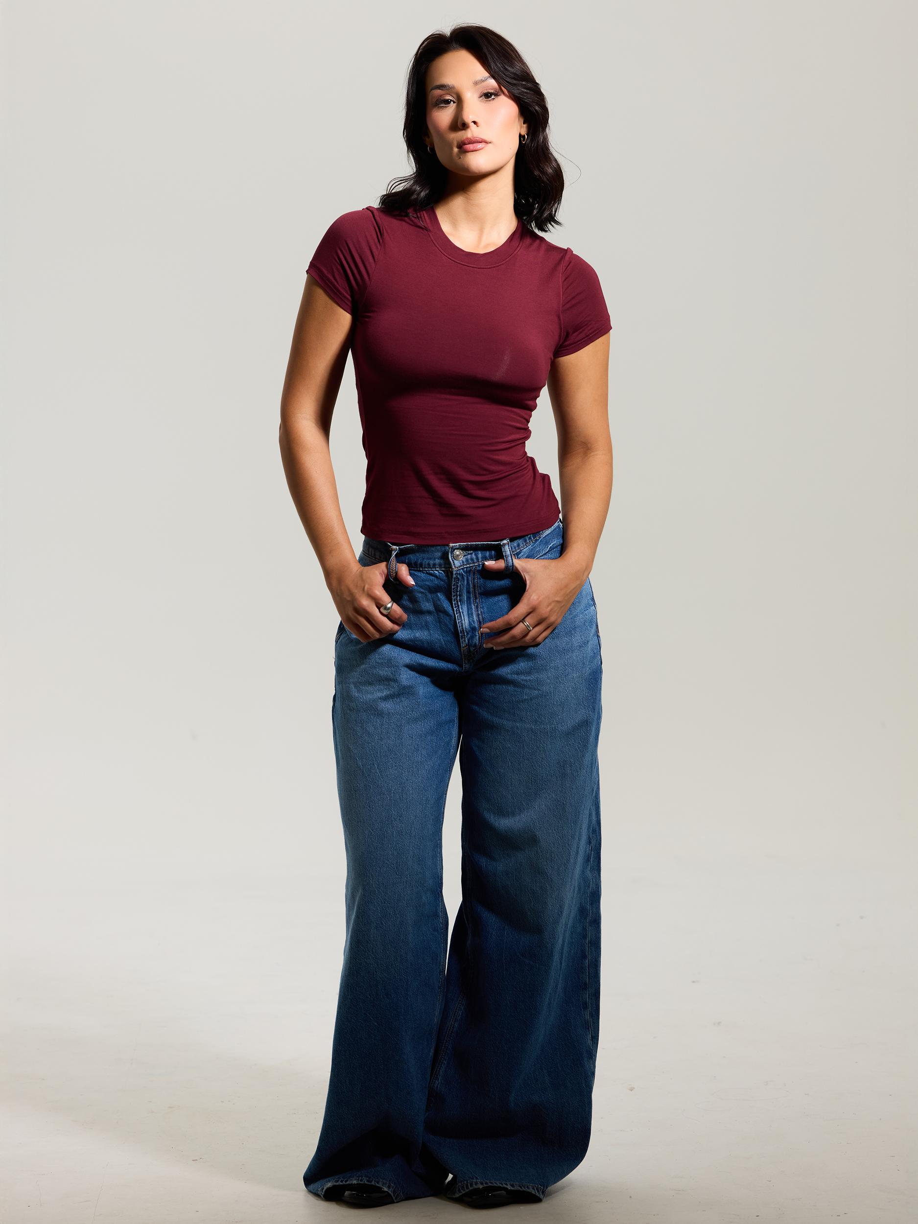 Solid Crew Neck Braless T-Shirt Product Image