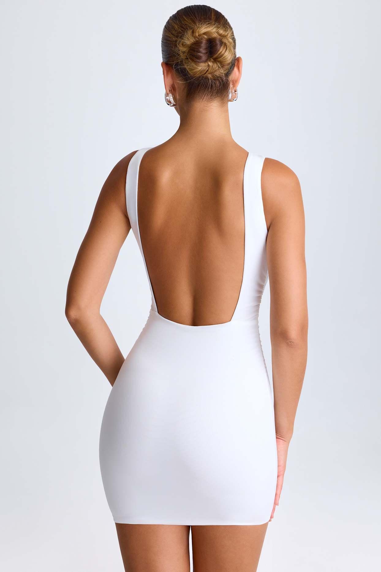 Draped Open-Back Mini Dress in White Product Image