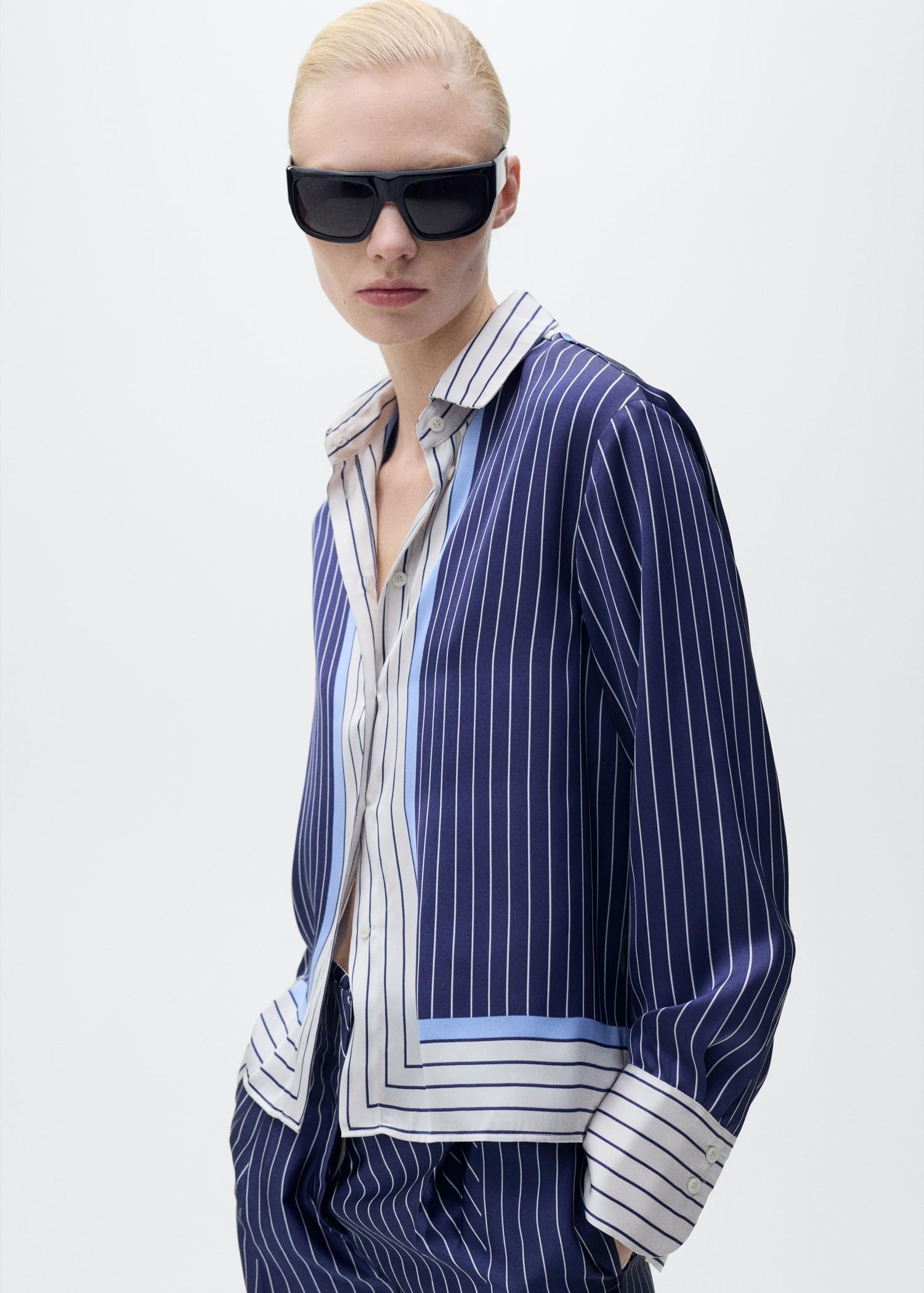 Satin shirt with combined stripes - Women | MANGO USA Product Image
