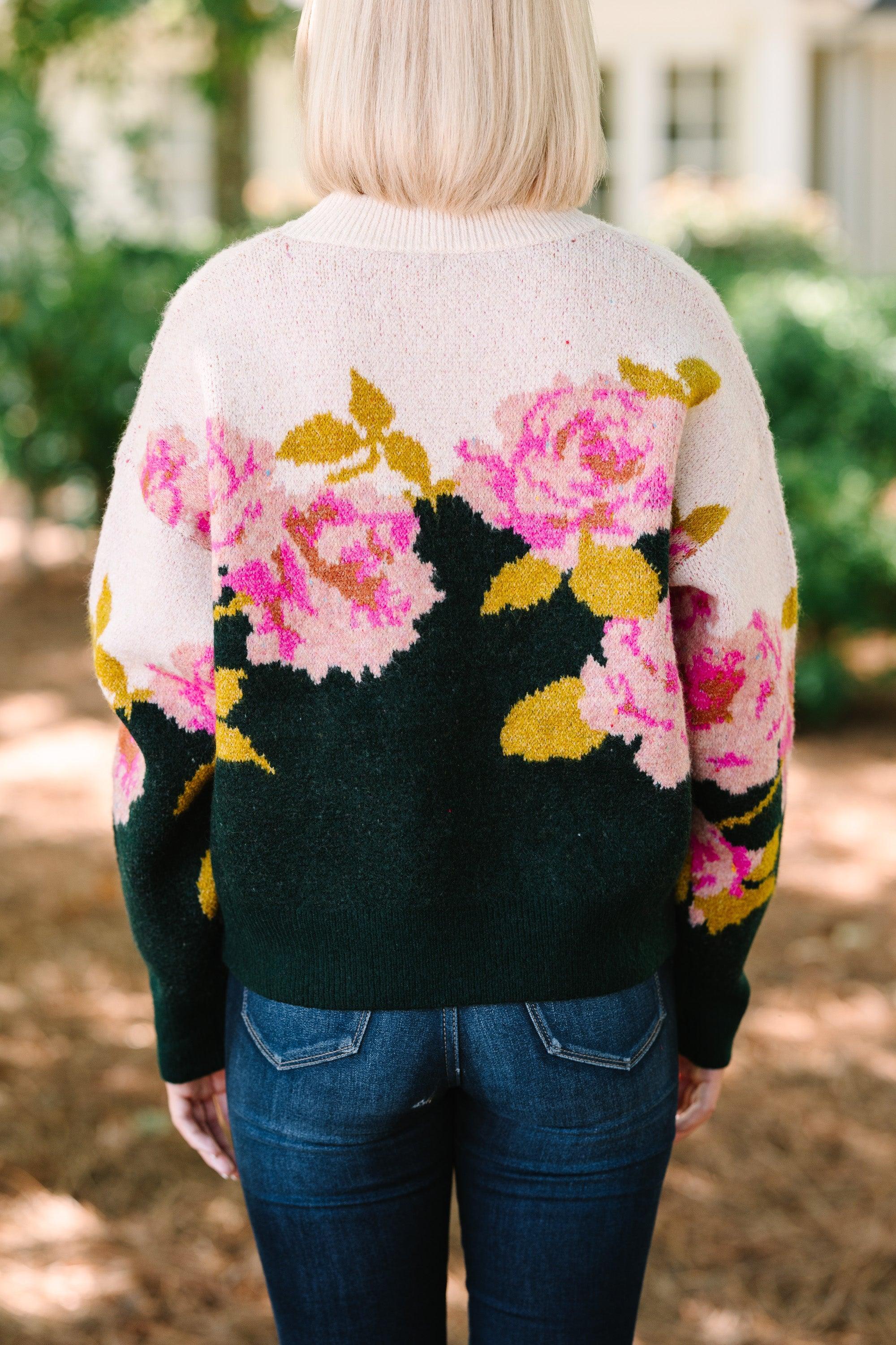 In This Case Hunter Green Floral Sweater Female Product Image