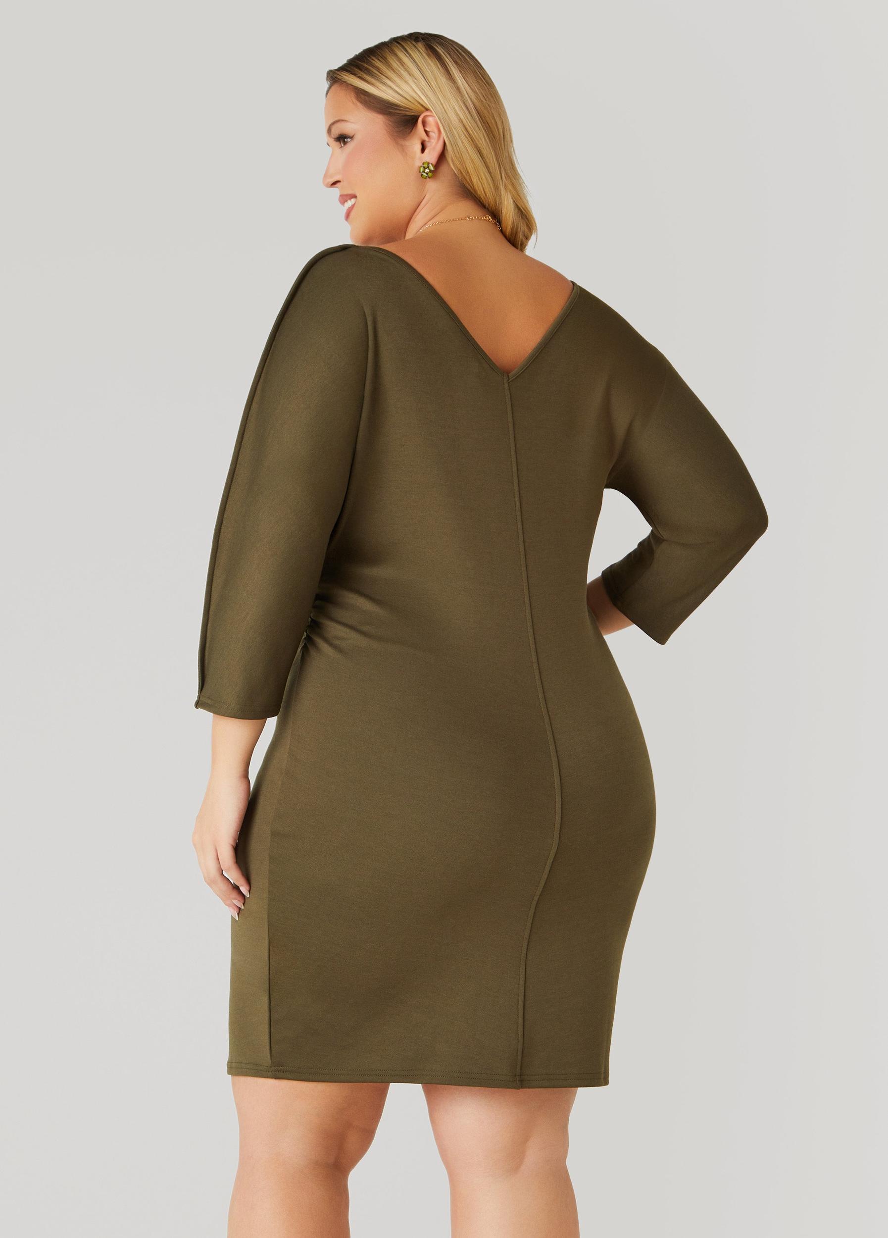 Plus Size Ruched V Neck Dress Ashley Stewart Product Image