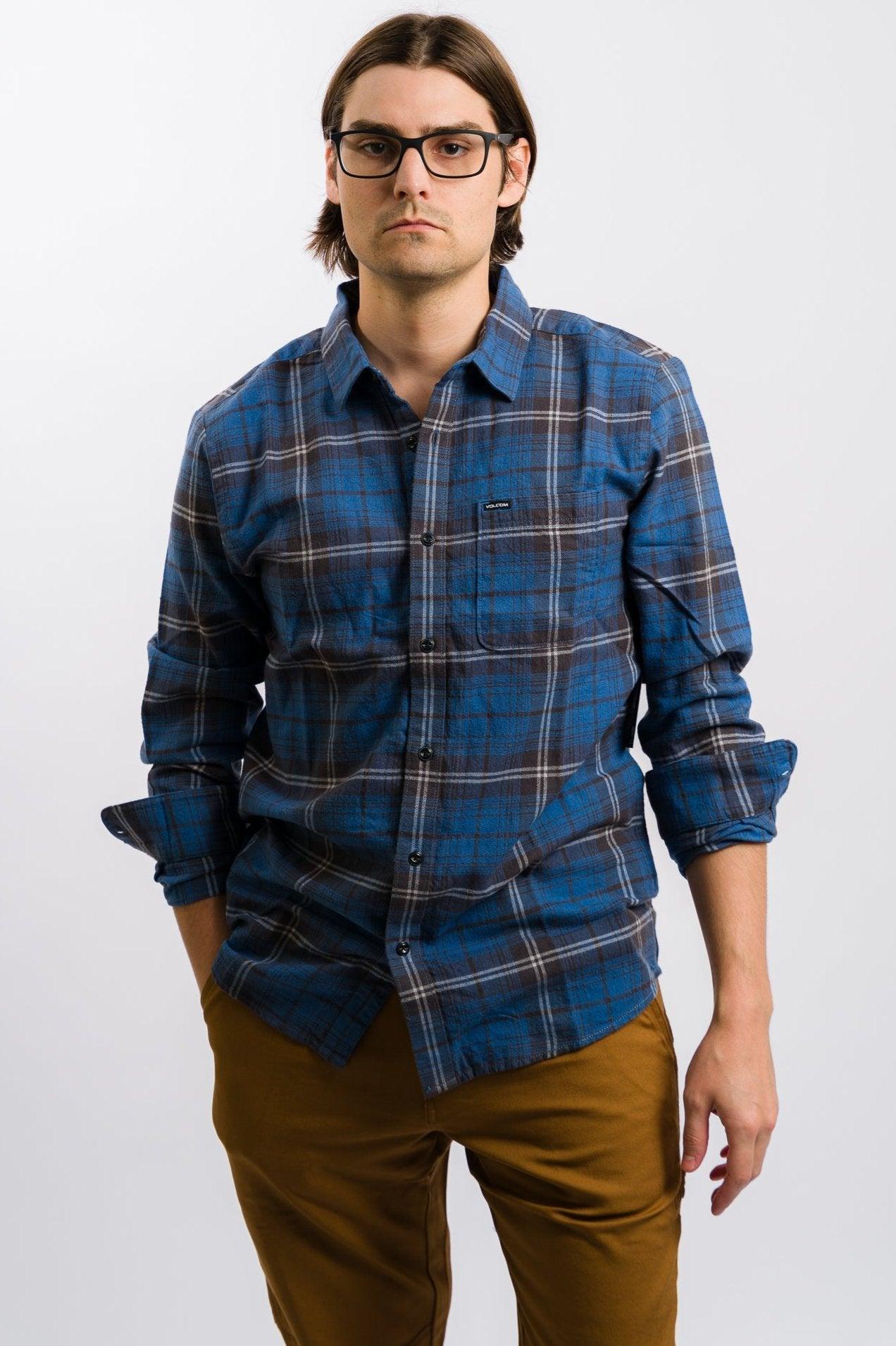 Volcom Caden Plaid Long Sleeve Flannel Shirt - Blueberry Product Image