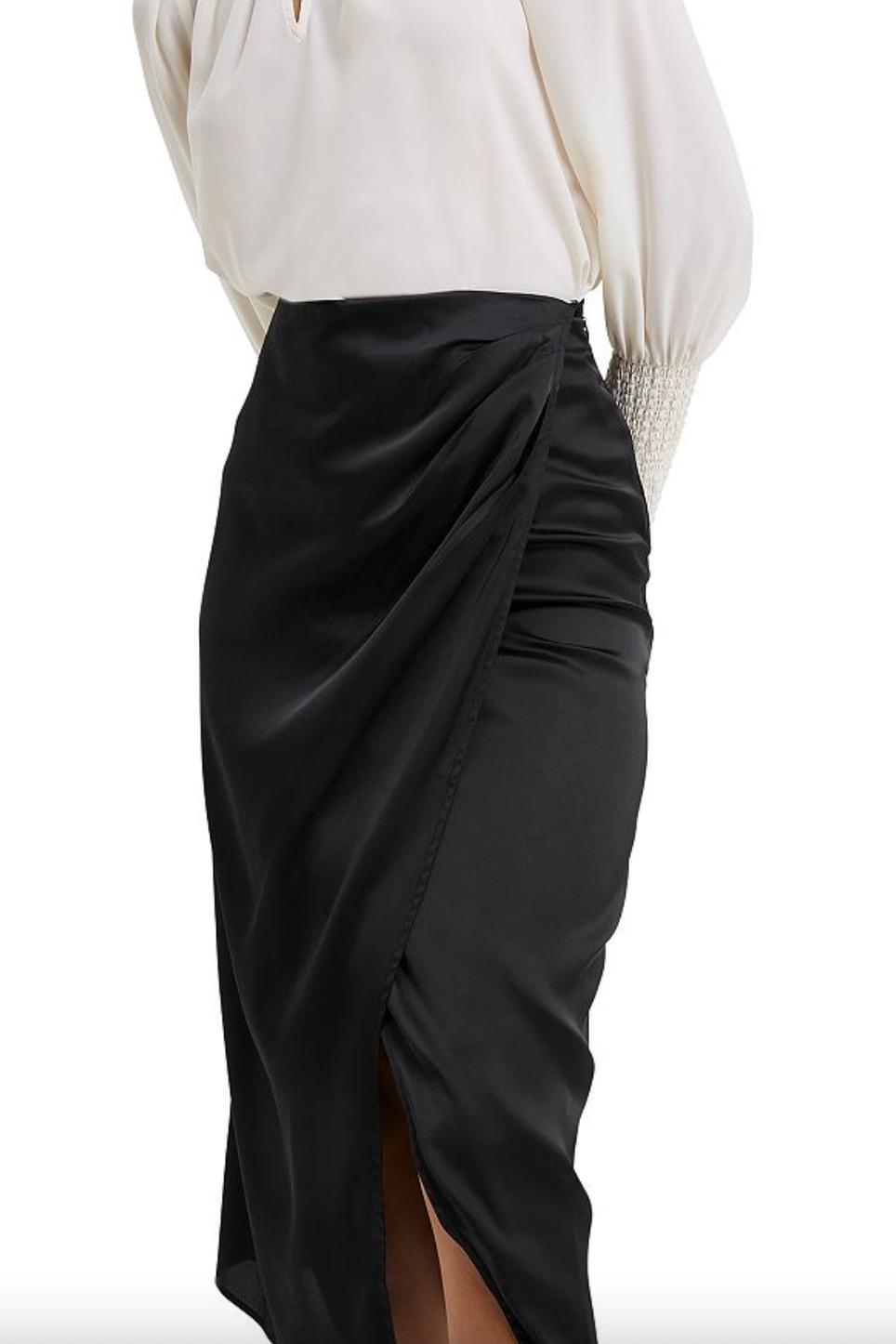 Inu Satin Midi Wrap Skirt - Black Product Image