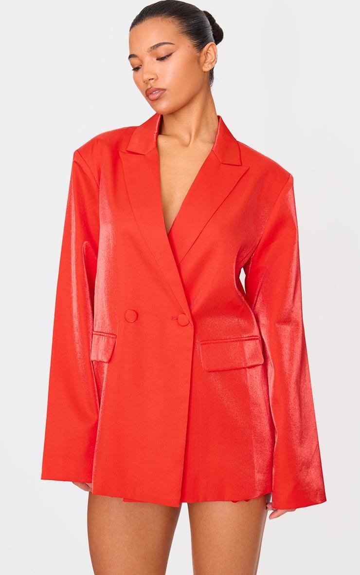 Red Satin Look Oversized Boxy Blazer Product Image