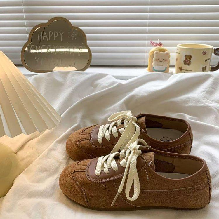 Faux Leather Panel Lace-Up Sneakers Product Image